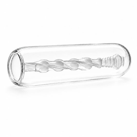 Erojoy Anal Bliss Pro sleeve, clear cutaway showing its spiral internal texture