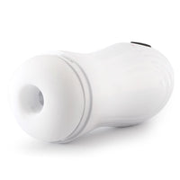 Erojoy Pro stroker tilted to show the soft open sleeve entry